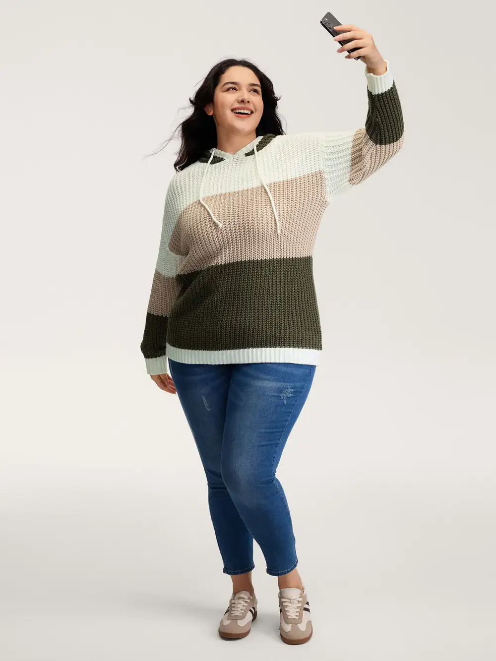 Colorblock Hooded Textured Pullover