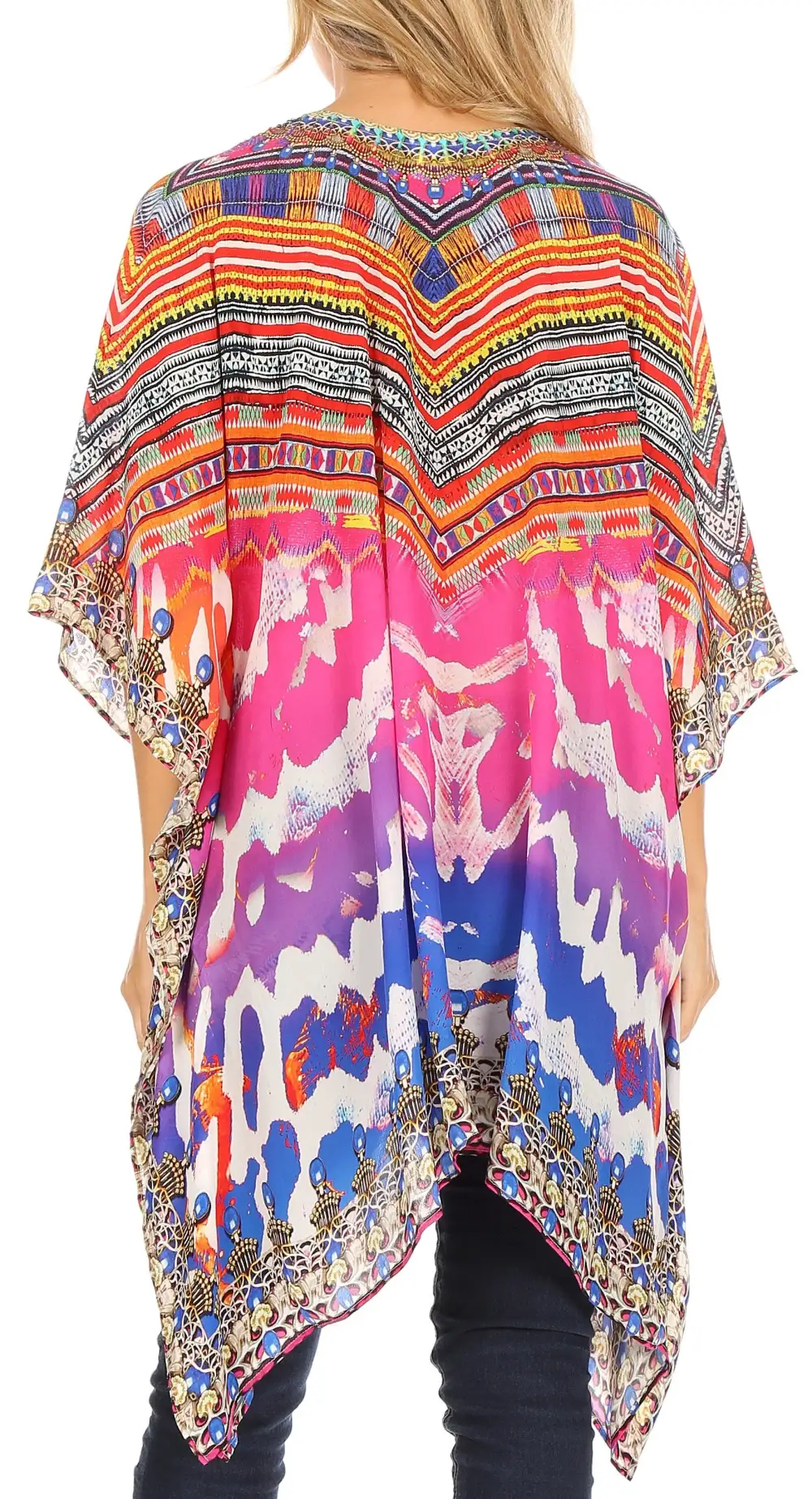 Women's Caftan Poncho Cover up V neck Top Lace up With Rhinestone