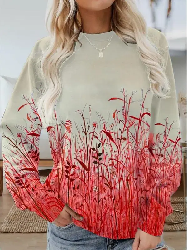 Women Long Sleeve Scoop Neck Printed Graphic Top