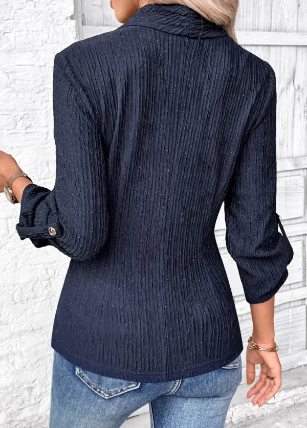 Navy Surplice Long Sleeve V Neck Shirt