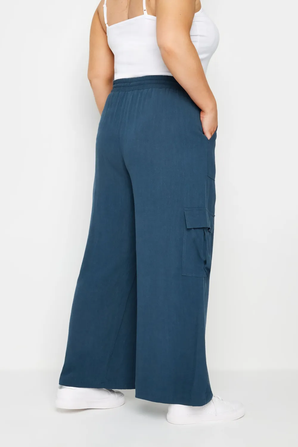 YOURS Curve Khaki Green Linen Look Cargo Trousers