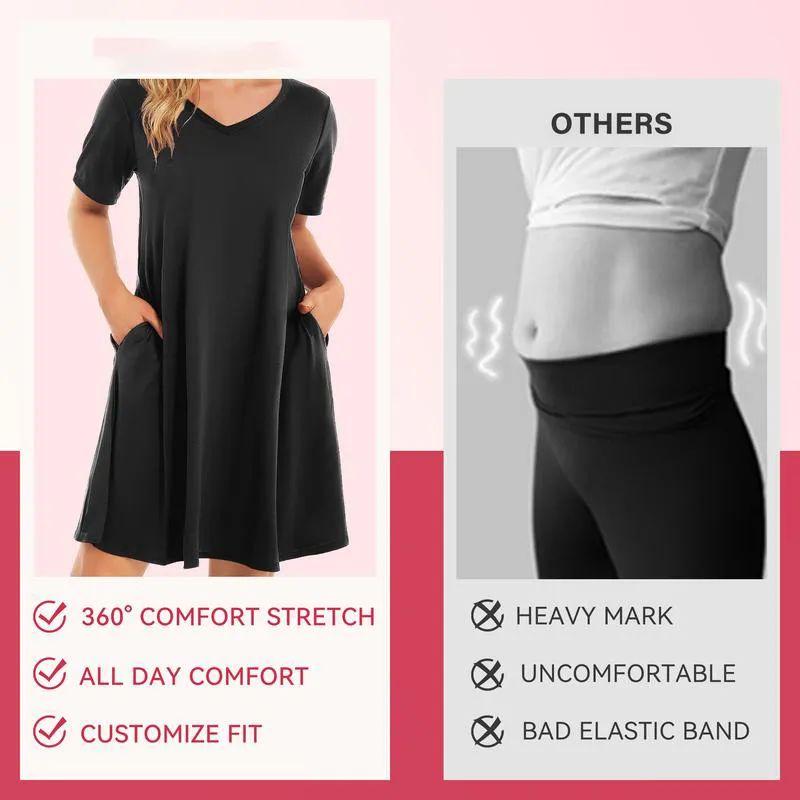 Women's Casual T-Shirt Dress with Pockets – Short Sleeve, Relaxed Fit