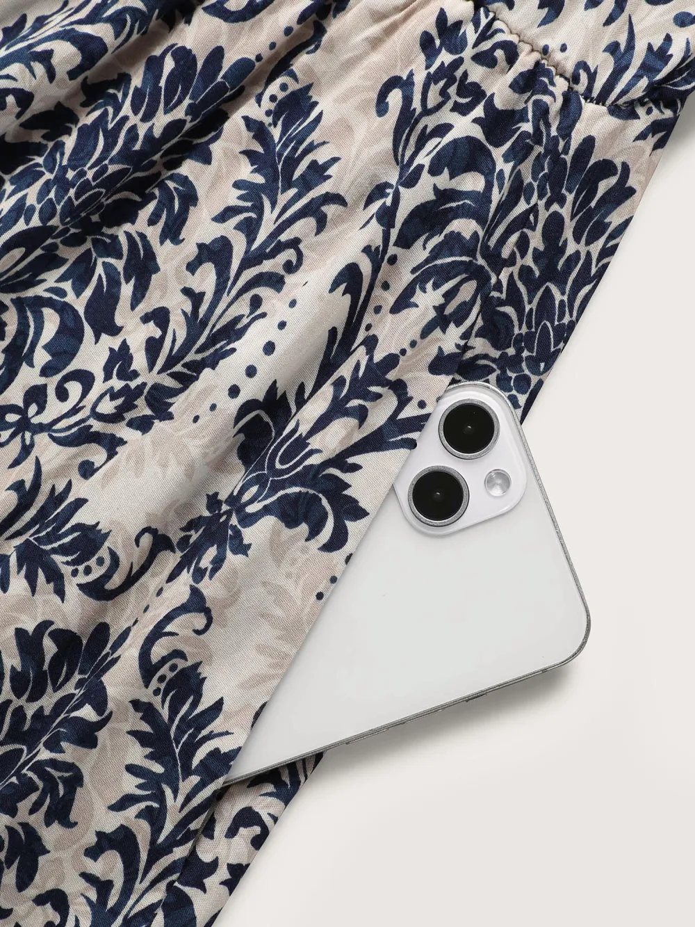 Damask Print Tie Knot Puff Sleeve Dress