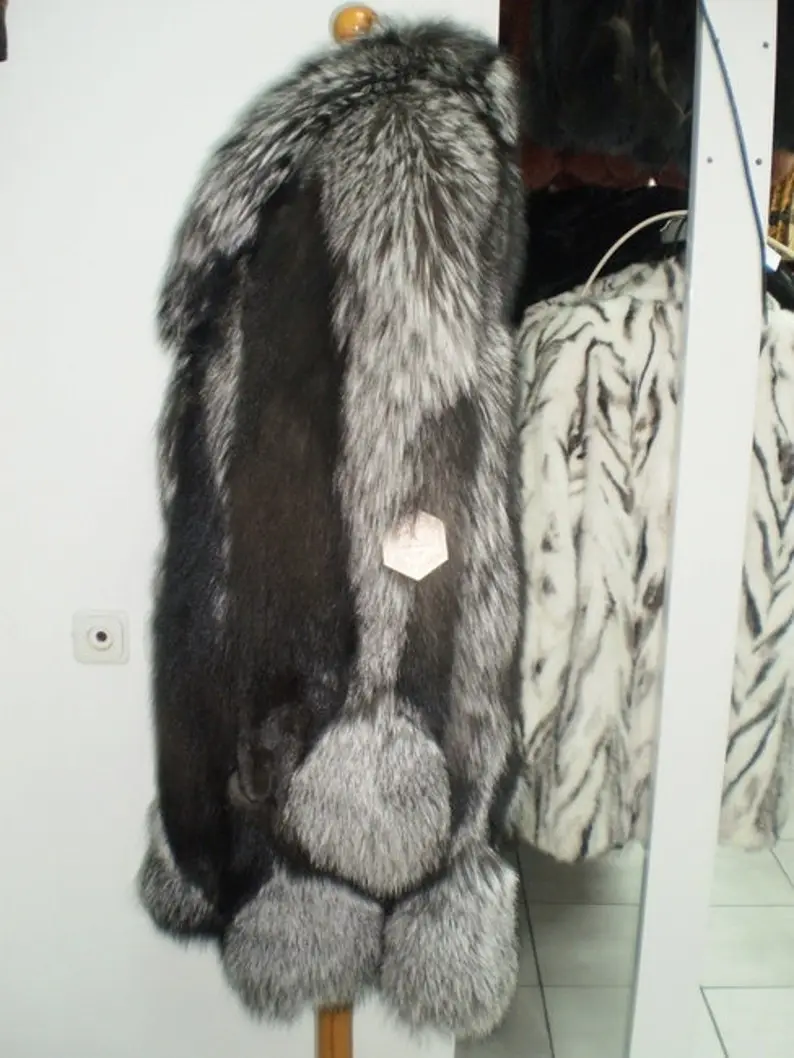 Silver Fox Fur Knee Length Jacket
