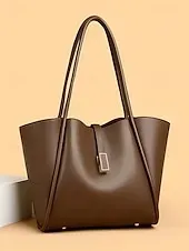 Women's Green Faux Leather Tote Bag, Simple Design, Gold Buckle Decoration - Stylish and Practical Tote Bag for Work, Shopping and Daily Use Black White Red