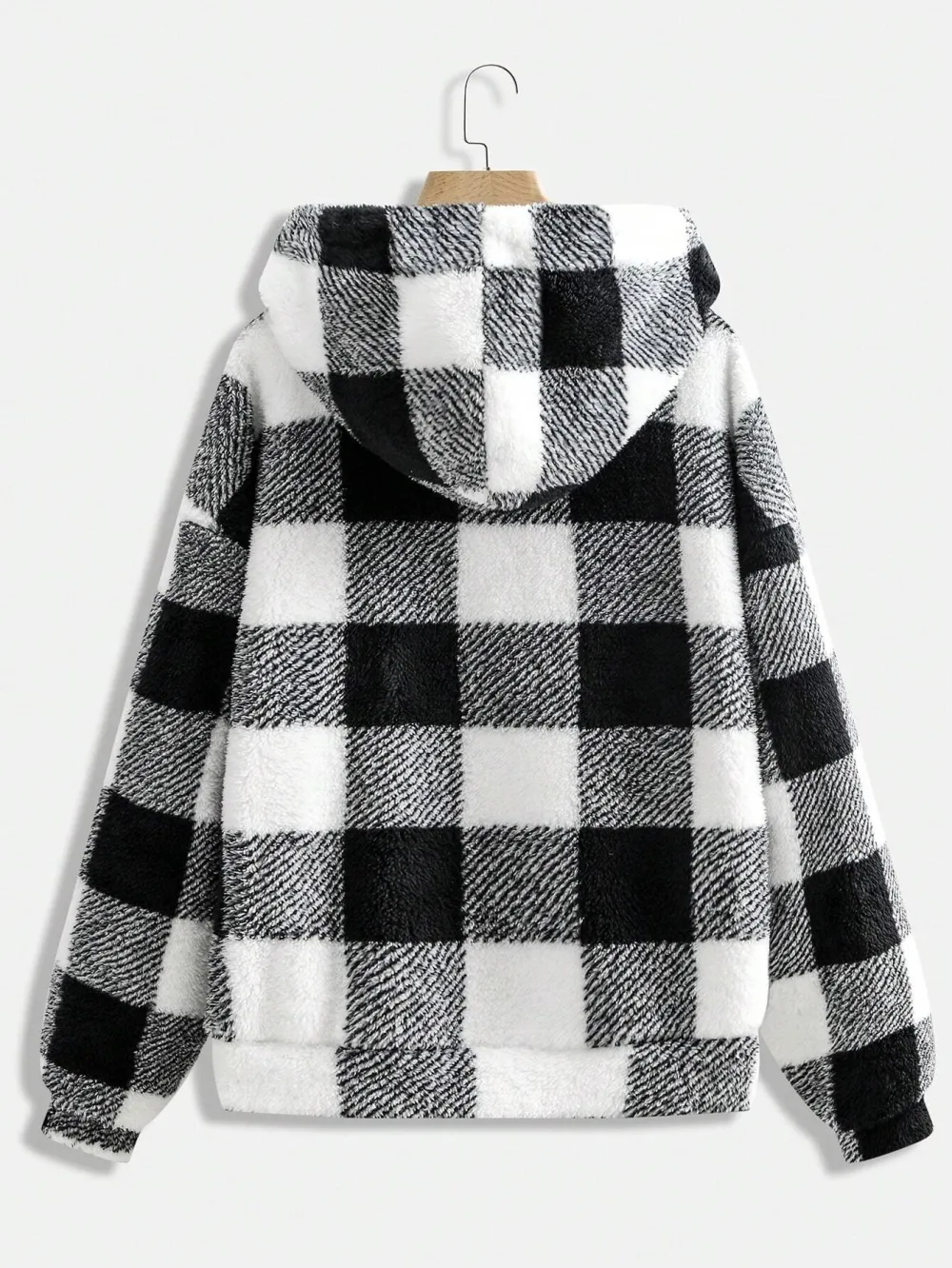 Zip-Up Front Plaid Hooded Casual Jacket With Pockets