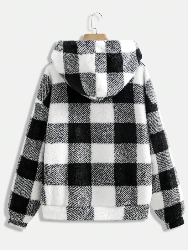 Zip-Up Front Plaid Hooded Casual Jacket With Pockets