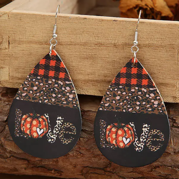 Thanksgiving Love Pumpkin Leopard Plaid Earrings