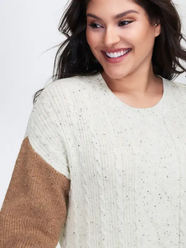 Textured Color Contrast Sleeve Pullover