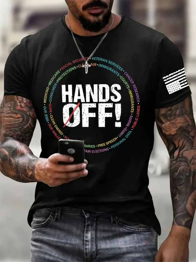 Men'S Retro Hands Off Protest Print T-Shirt
