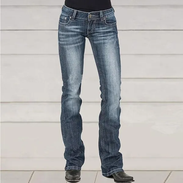 Women‘s Low Rise Jeans Trousers Pants Trousers Cotton Blend Pocket Micro-elastic Mid Waist Basic Classic Casual Streetwear Black Dark Blue S M Spring, Fall, Winter, Summer