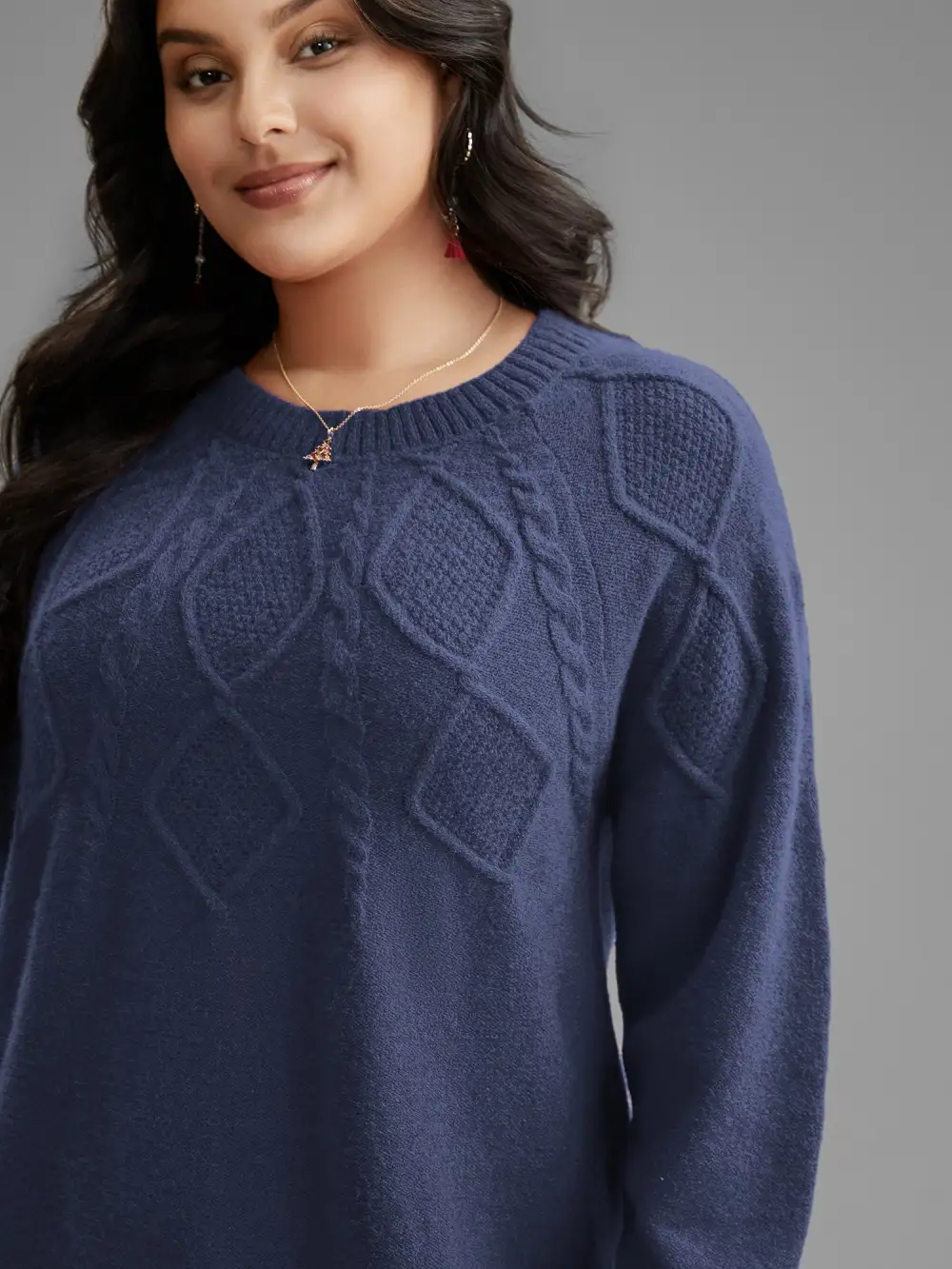 Cable Knit Bodice Crew-Neck Pullover