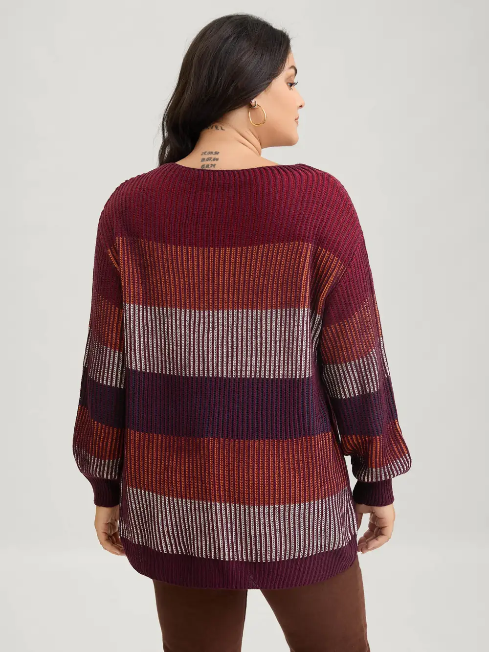 Textured Striped Contrast Patchwork Pullover