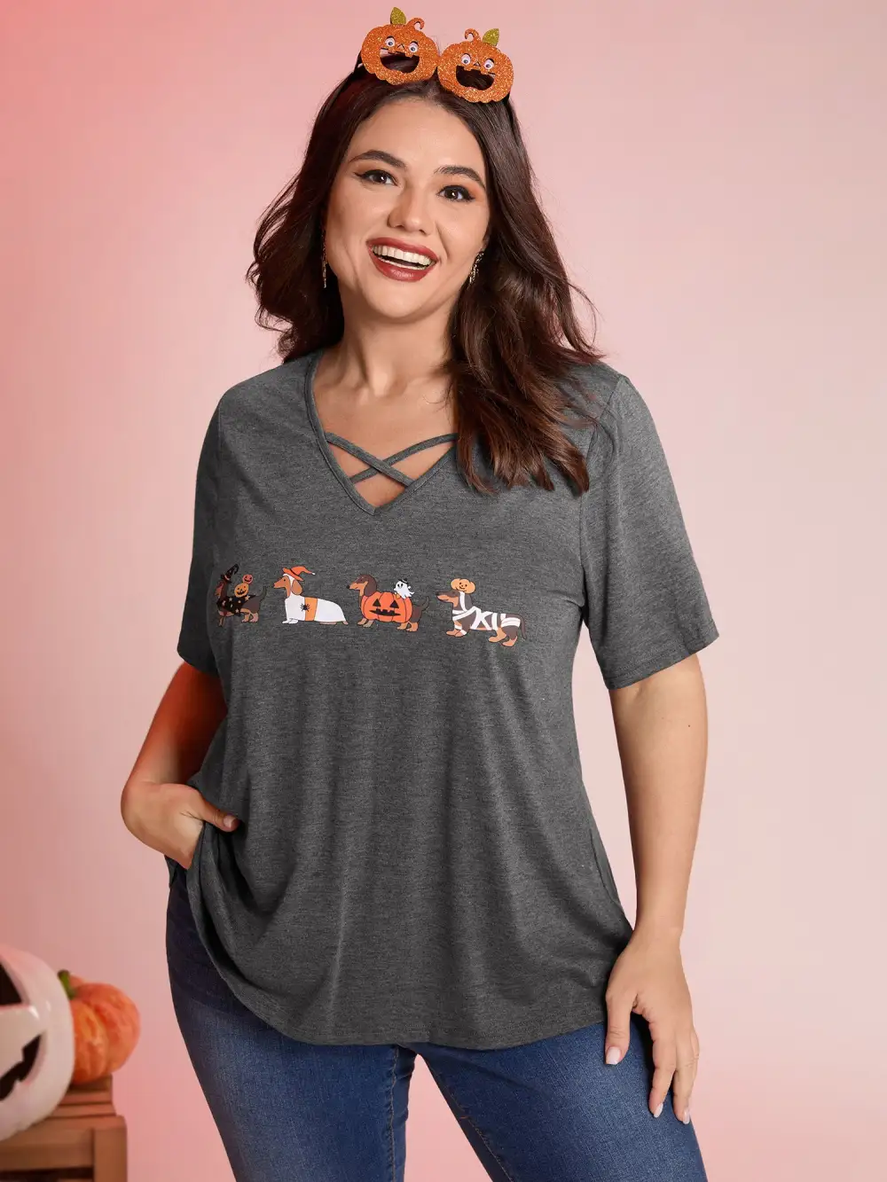 Trick or BloomChic Crossover Neck-Tie T-Shirt