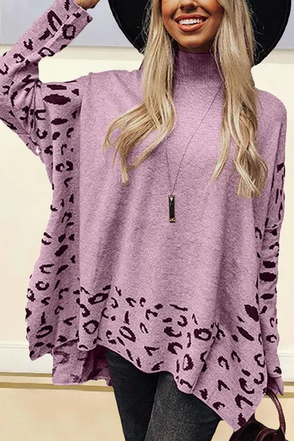 Leopard Print Oversized Top With Side Slits