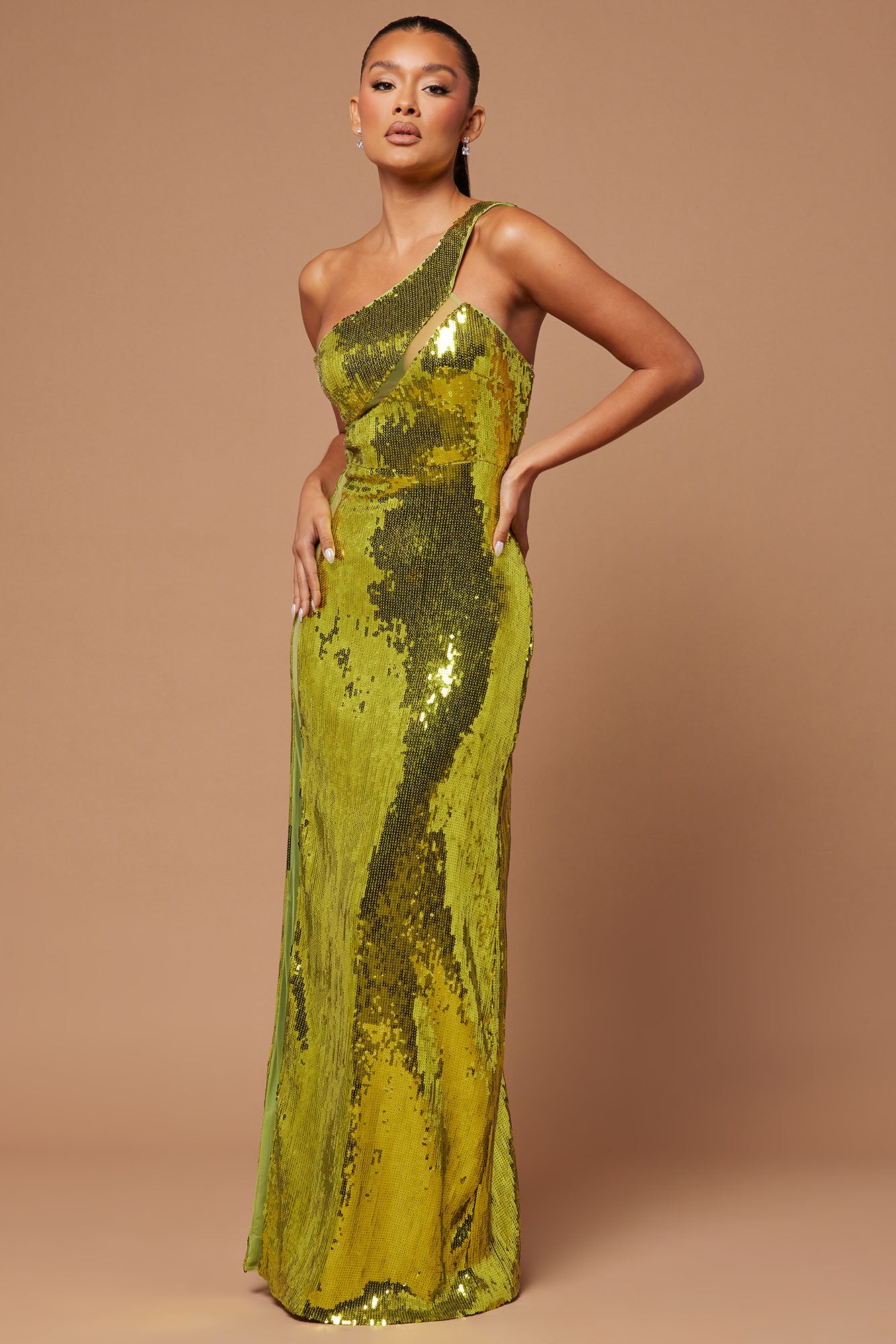 Aamira Sequin Gown - Chartreuse