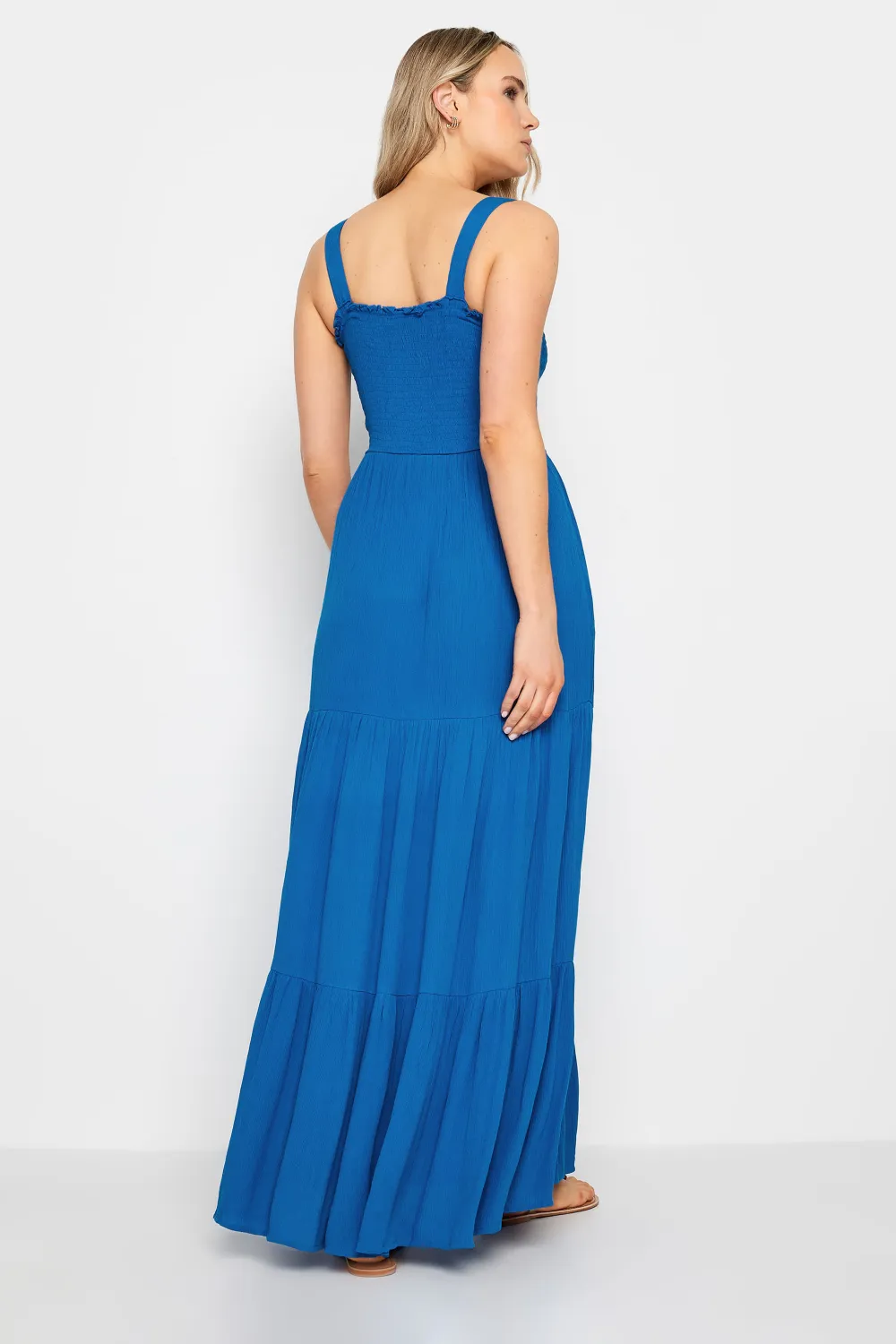 LTS Tall Black Shirred Tiered Maxi Dress