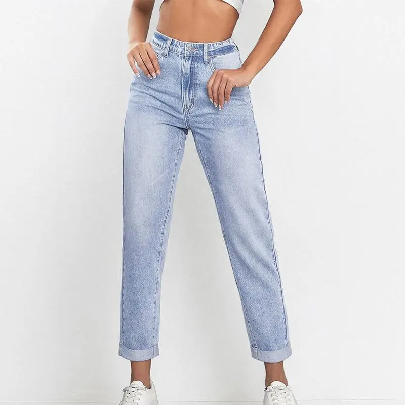 Women's Mid-Rise Tapered Jeans – Casual Street Style Fall Denim Pants