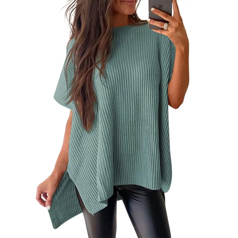 2025 Women's Oversized Knit Sweater – Short Sleeve Summer Pullover Top