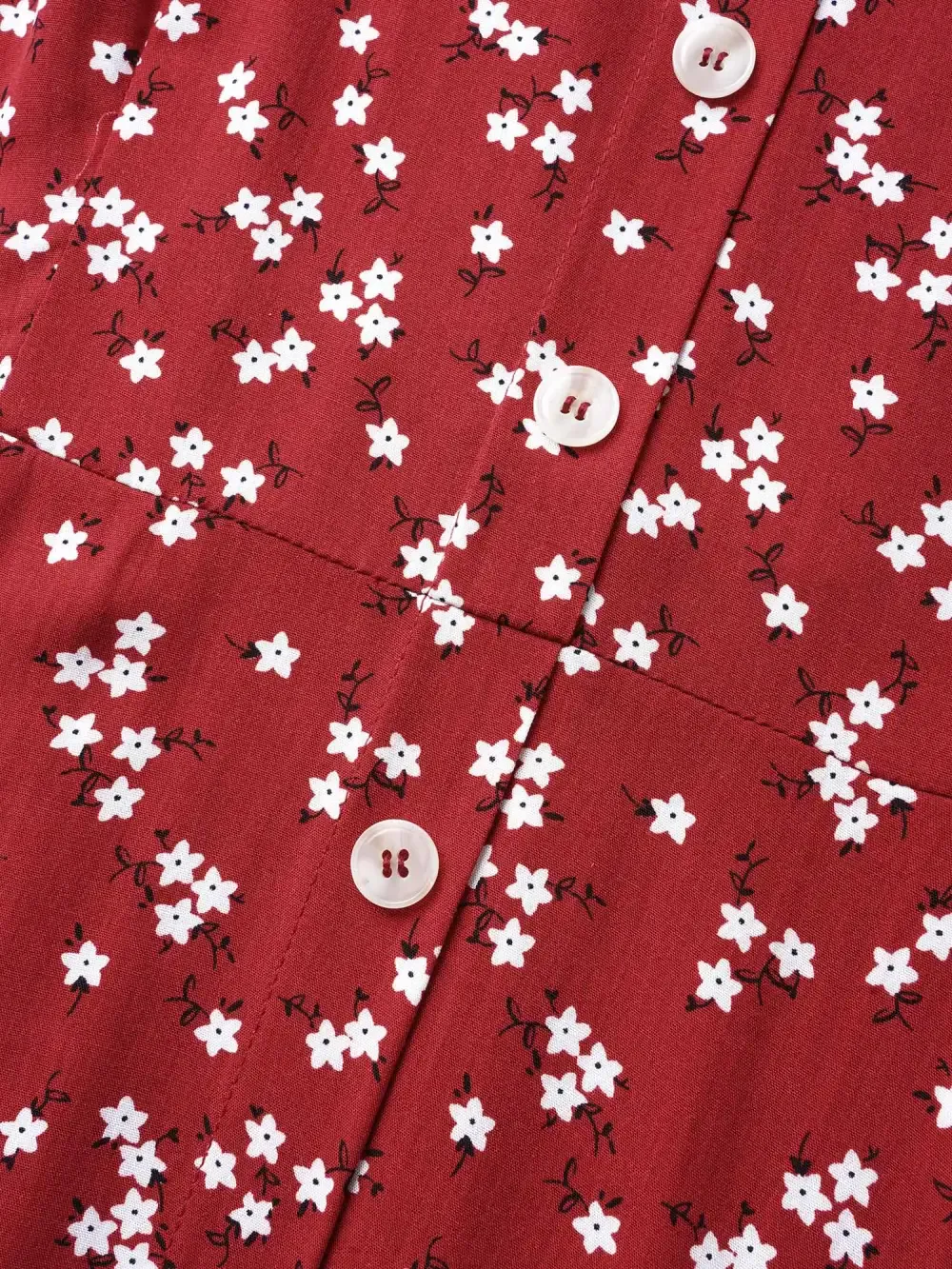 Ditsy Floral Button Detail Elastic Waist Midi Dress