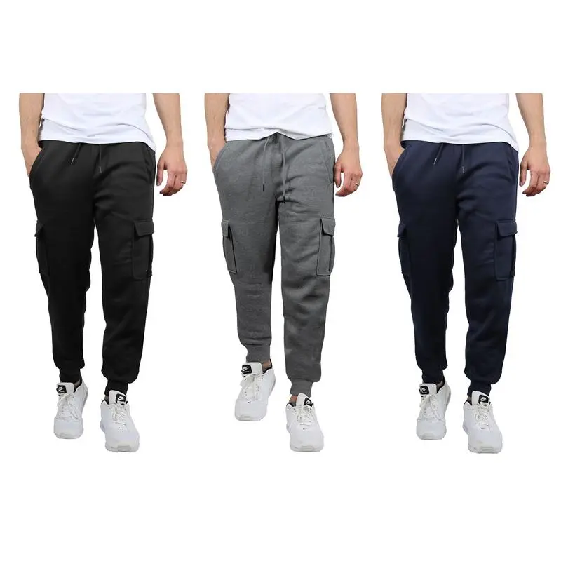 Men's 3 Pack Fleece Active Athletic Jogger Sweatpants with Drawstring Sizes XS-5XL