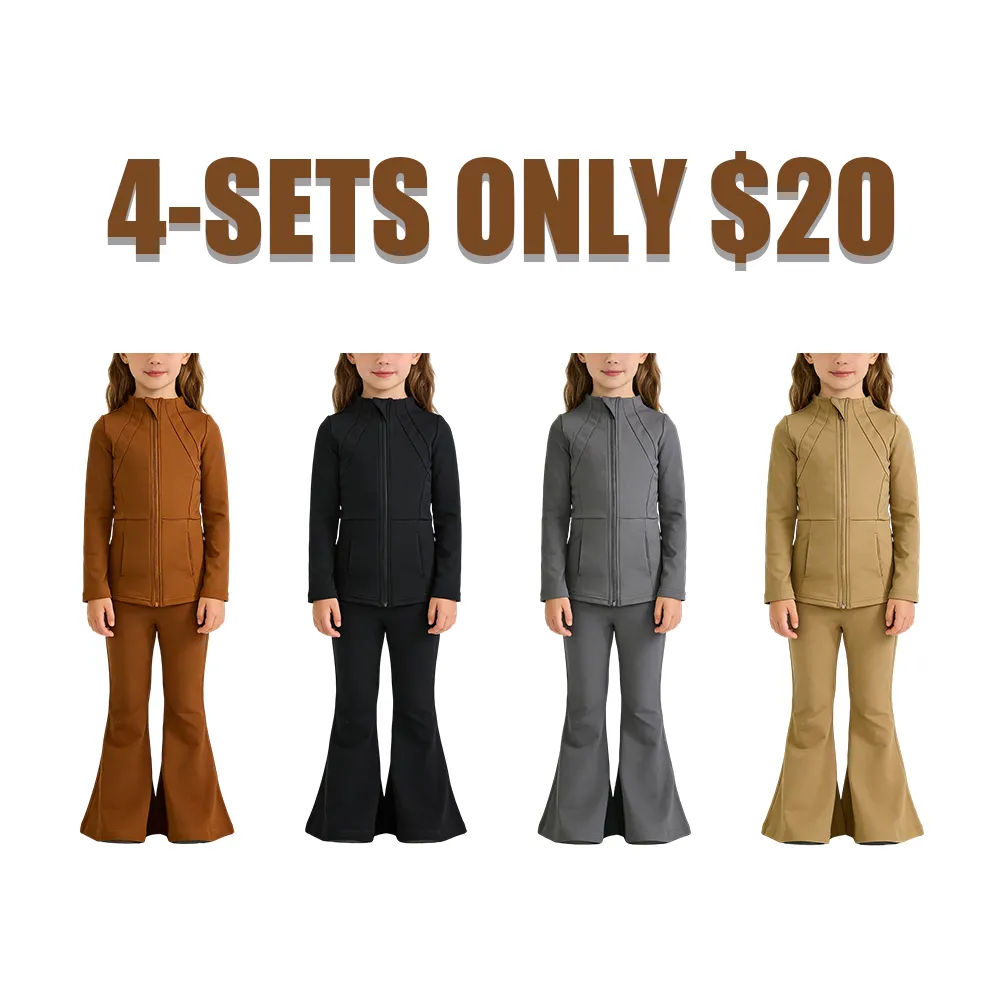 Athletic Girls Solid Color Yoga Long Sleeve Set