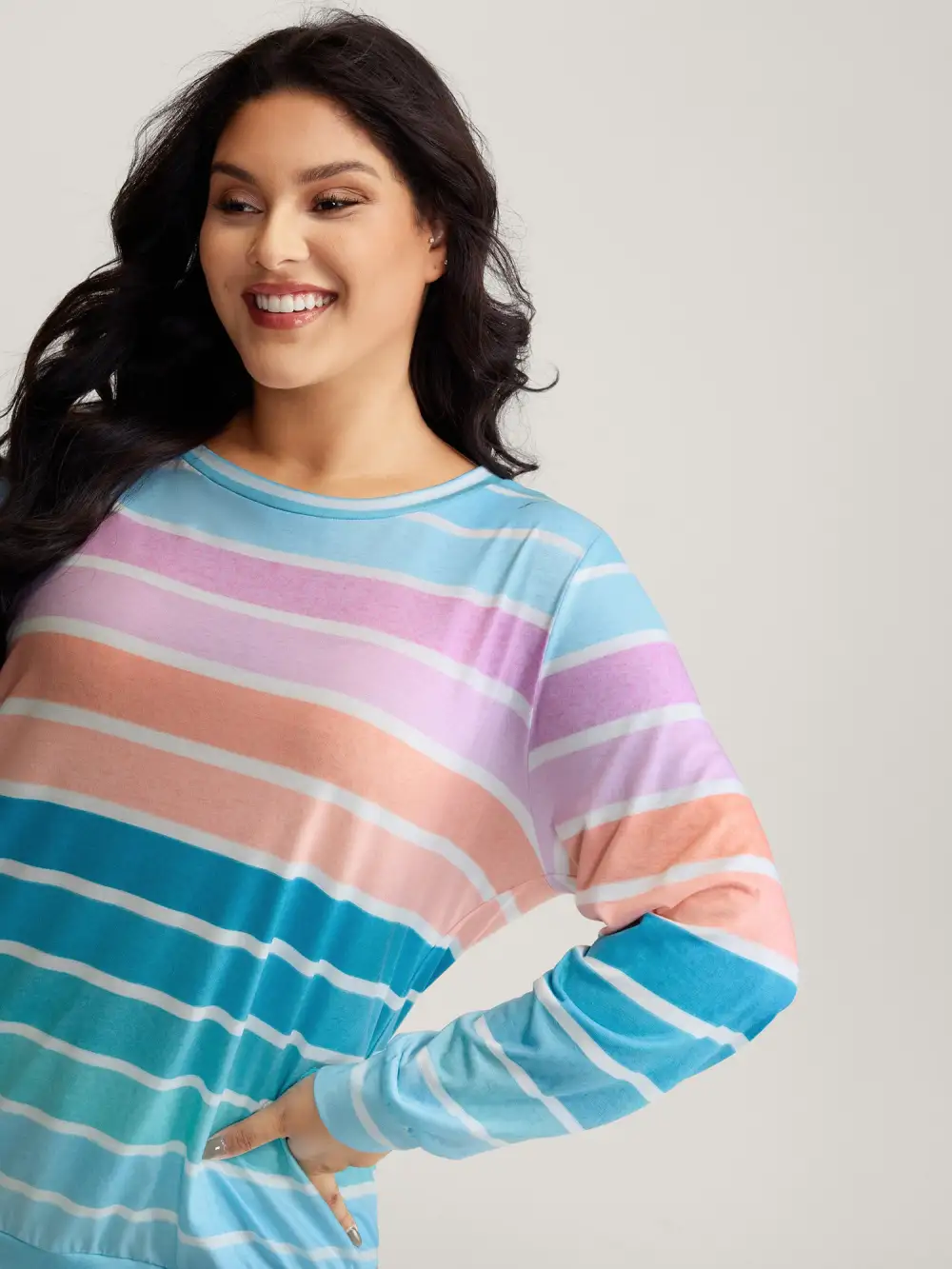 Colorful Stripe Relaxed-Fit Stretchy Hem T-Shirt