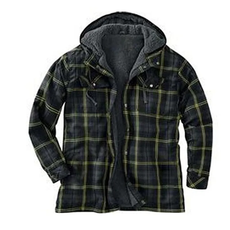 Hooded Casual Plaid Pocket Long Sleeve Jacket Shirt