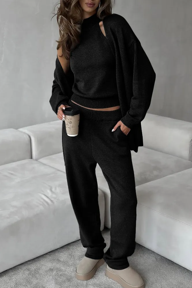 Women's Solid Color Tank Top & Coat & Pants 3-Piece Set