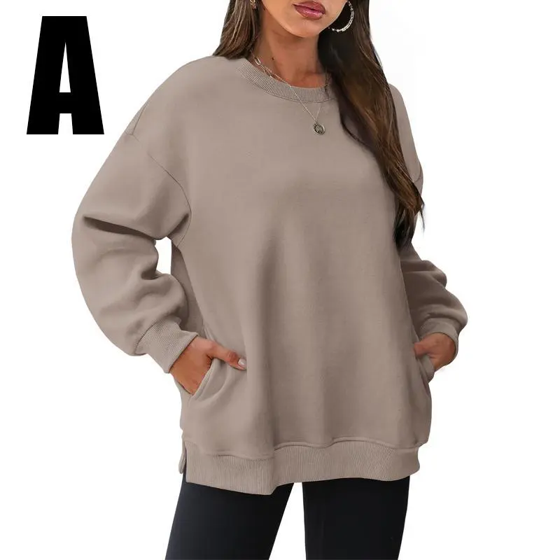 Womens Oversized Sweatshirts Crewneck Long Sleeve Tops Fleece Pullover Fall Fashion Clothes with Pocket