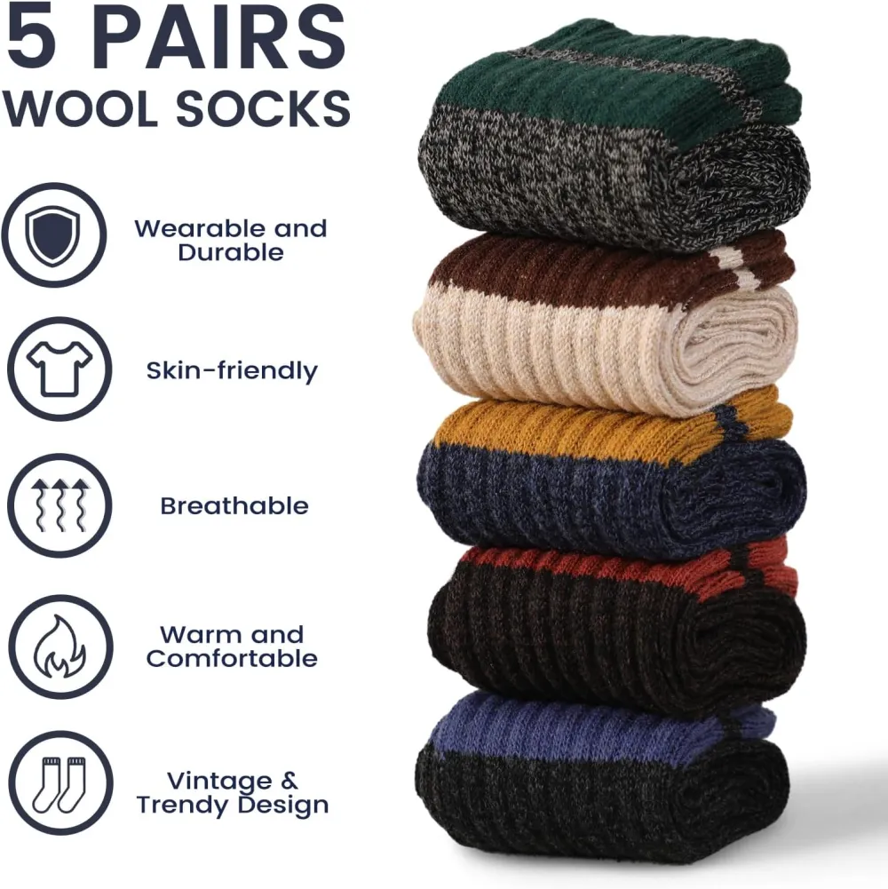 Clothirily Wool Socks- Thick Soft Wool Socks for Women, Vintage Warm Womens Wool Socks, Winter Warm Boot Socks for Women Men