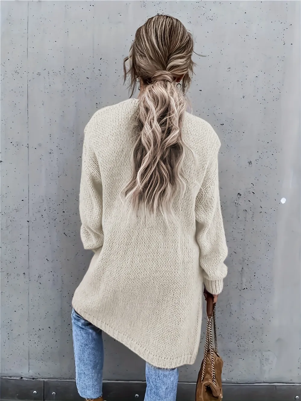 Stylish Solid Color Long Sleeve Mid-Length Open Front Cardigan - Women's Elegant Cardigans for Spring & Fall