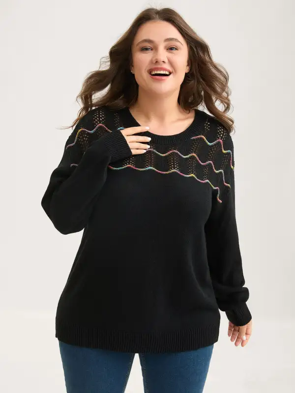 Ripple Textured Sheer Neck Backless Pullover