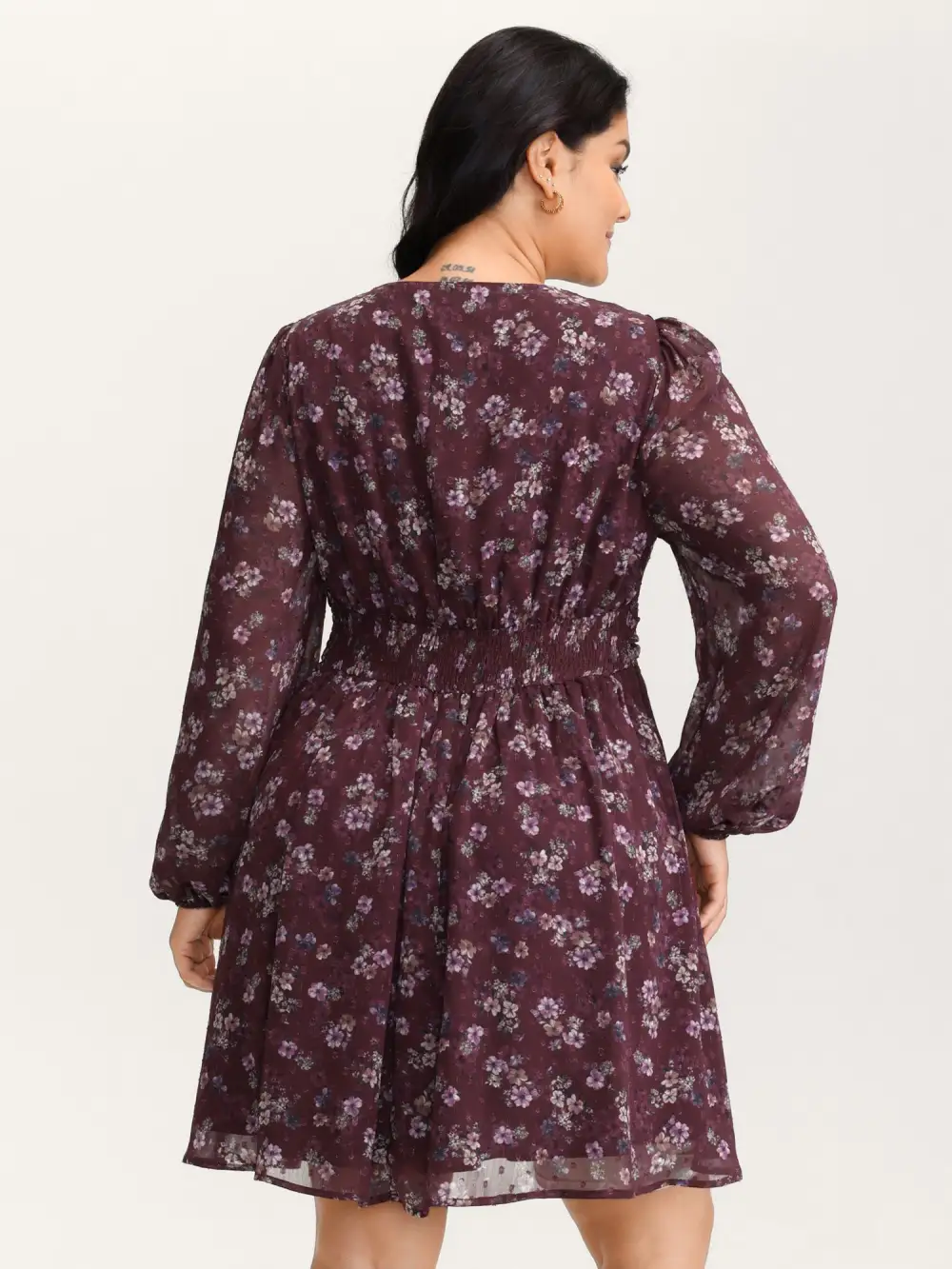 Floral Print Pleated Waist Mini Dress