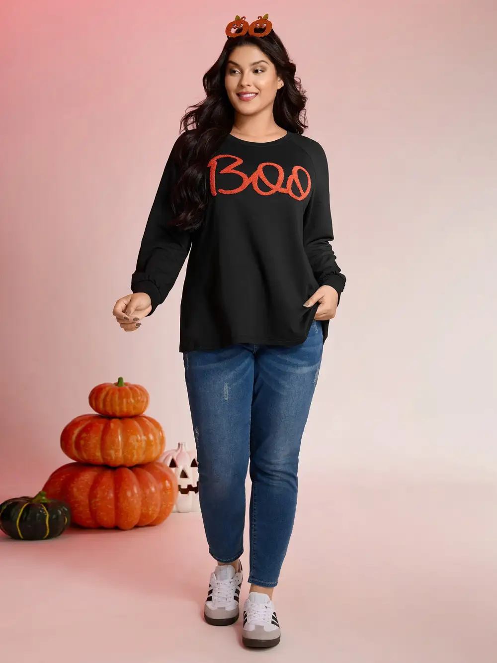 Boo-tiful Embroidery Towel Texture Sweatshirt