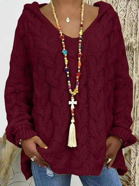 Solid Color Twist Knitting Hoodie Sweater