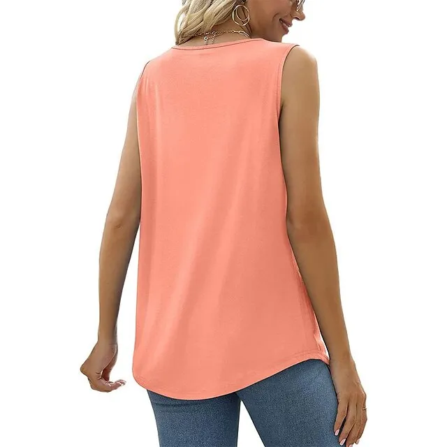 Tank Women's Wine Red Black White Solid / Plain Color Pleated Daily Basic Square Neck S
