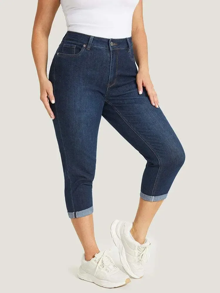 5 Packs-Very Stretchy High Rise Dark Wash Cropped Jeans