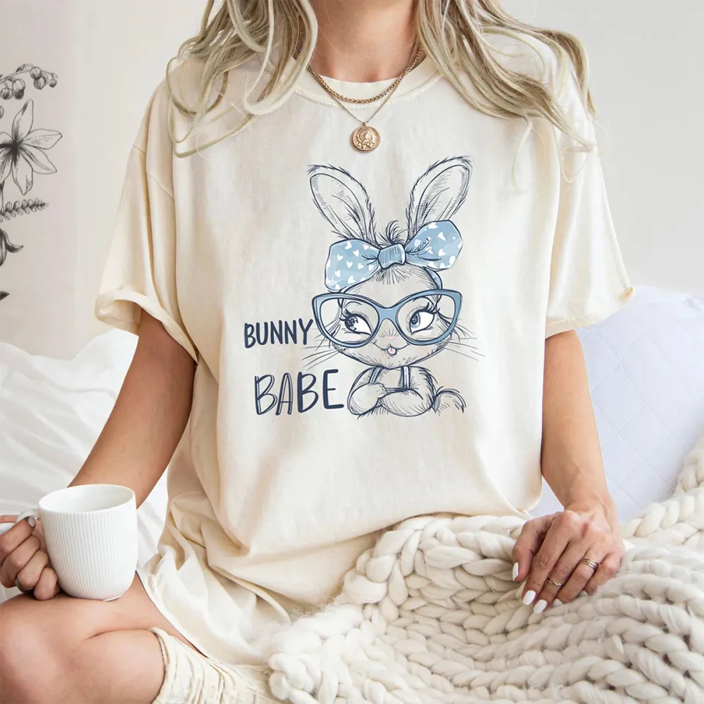 Easter Bunny Babe Printed Round Neck Short Sleeve T-Shirt