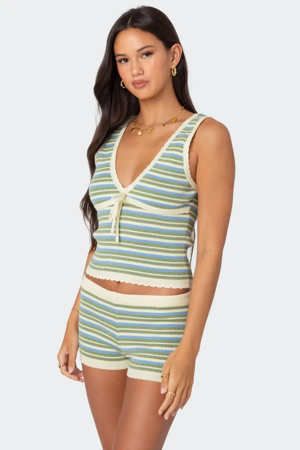 Scalloped & Striped Knit Top