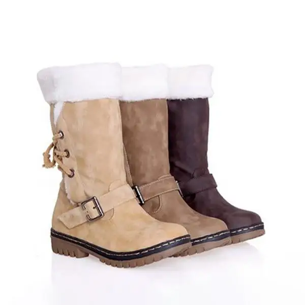 Women's Casual Plush Belt Buckle Mid-Cut Snow Boots 62466792S