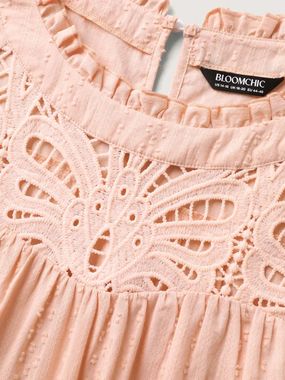 Cotton Cut-Out Lace Ruffled Neck Blouse