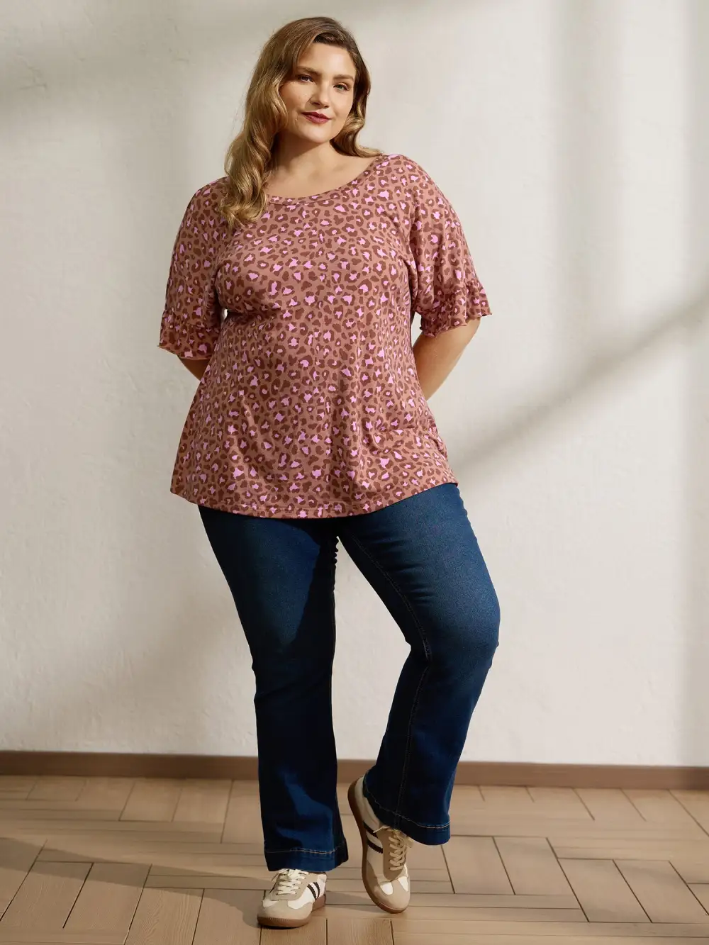 Blushing Leopard Print Cross-Strap Back T-Shirt