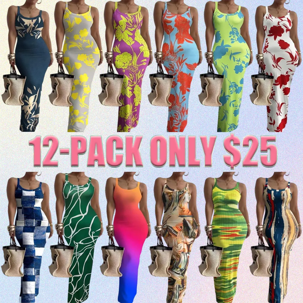 Women's Sleeveless Bodycon Maxi Dress – Printed Summer Beachwear