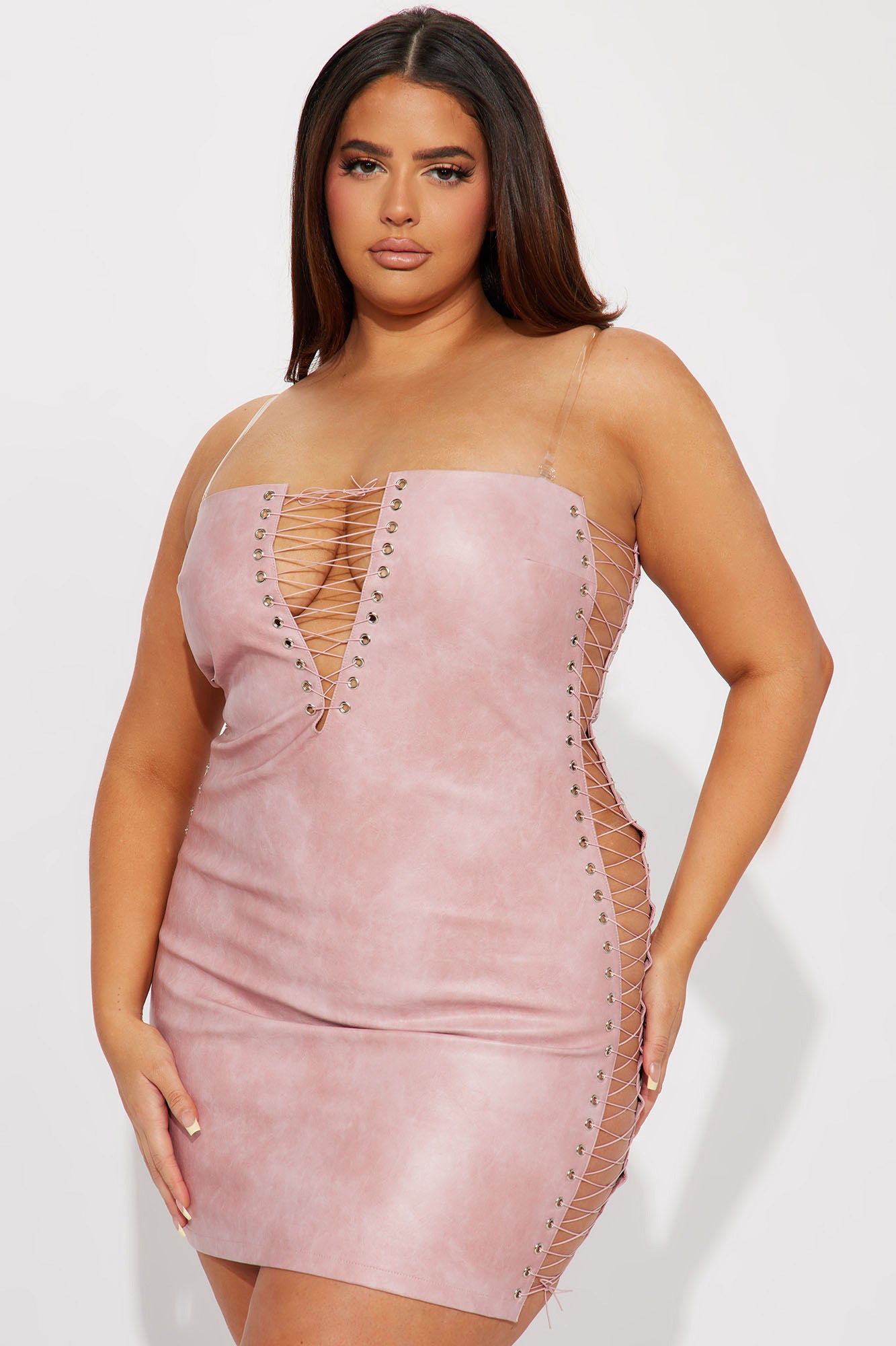 Cassie Leather Mini Dress - Pink