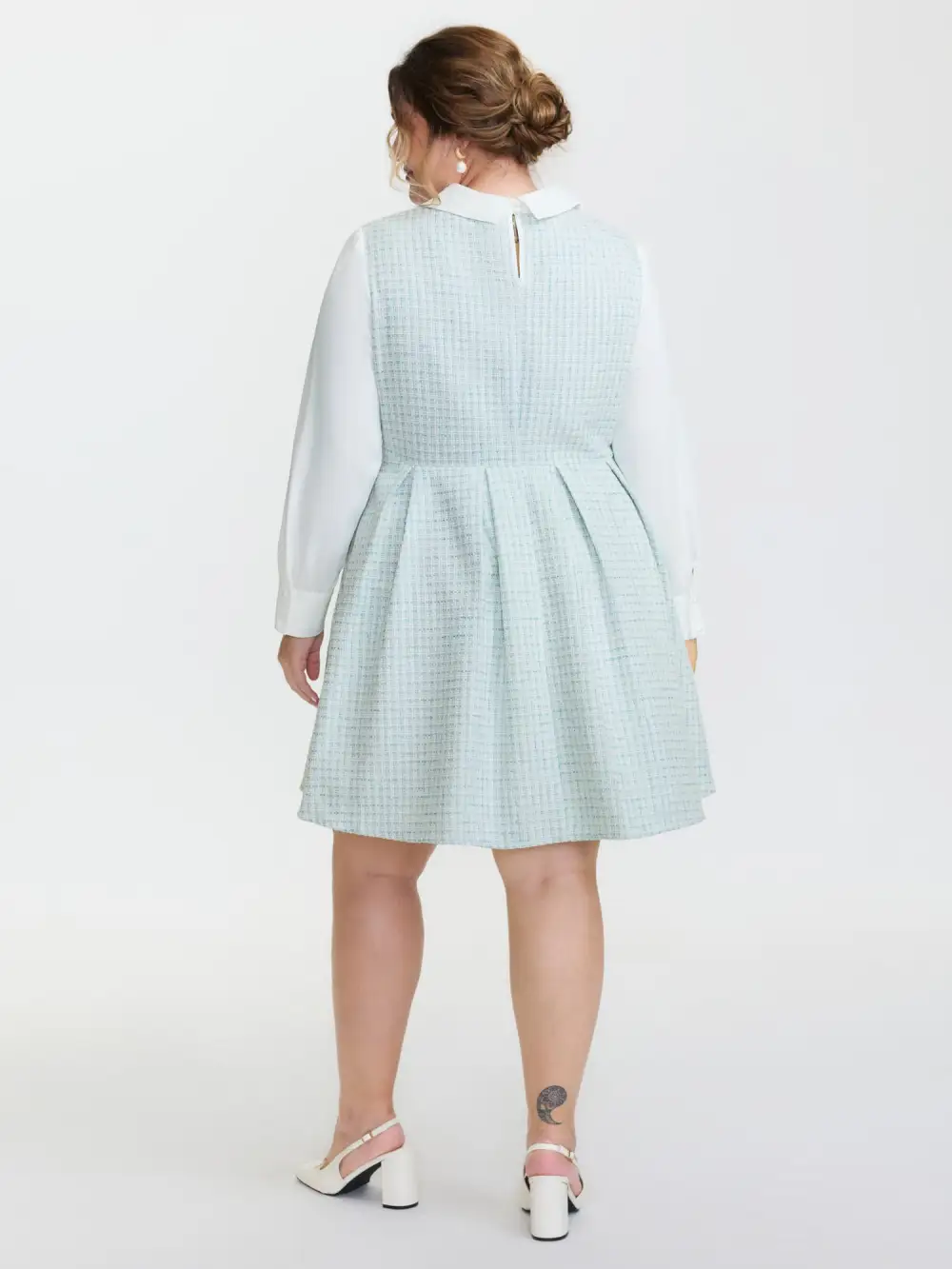 Tweed Colorblock Pleated Midi Dress
