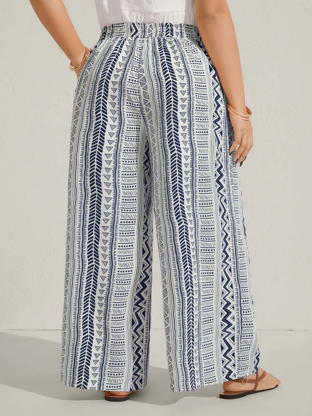 Waist-Tie Wide-Leg Boho Print Pants