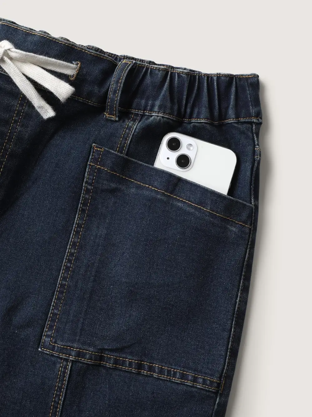 Drawstring Waist Elastic Waist Straight-Leg Jeans