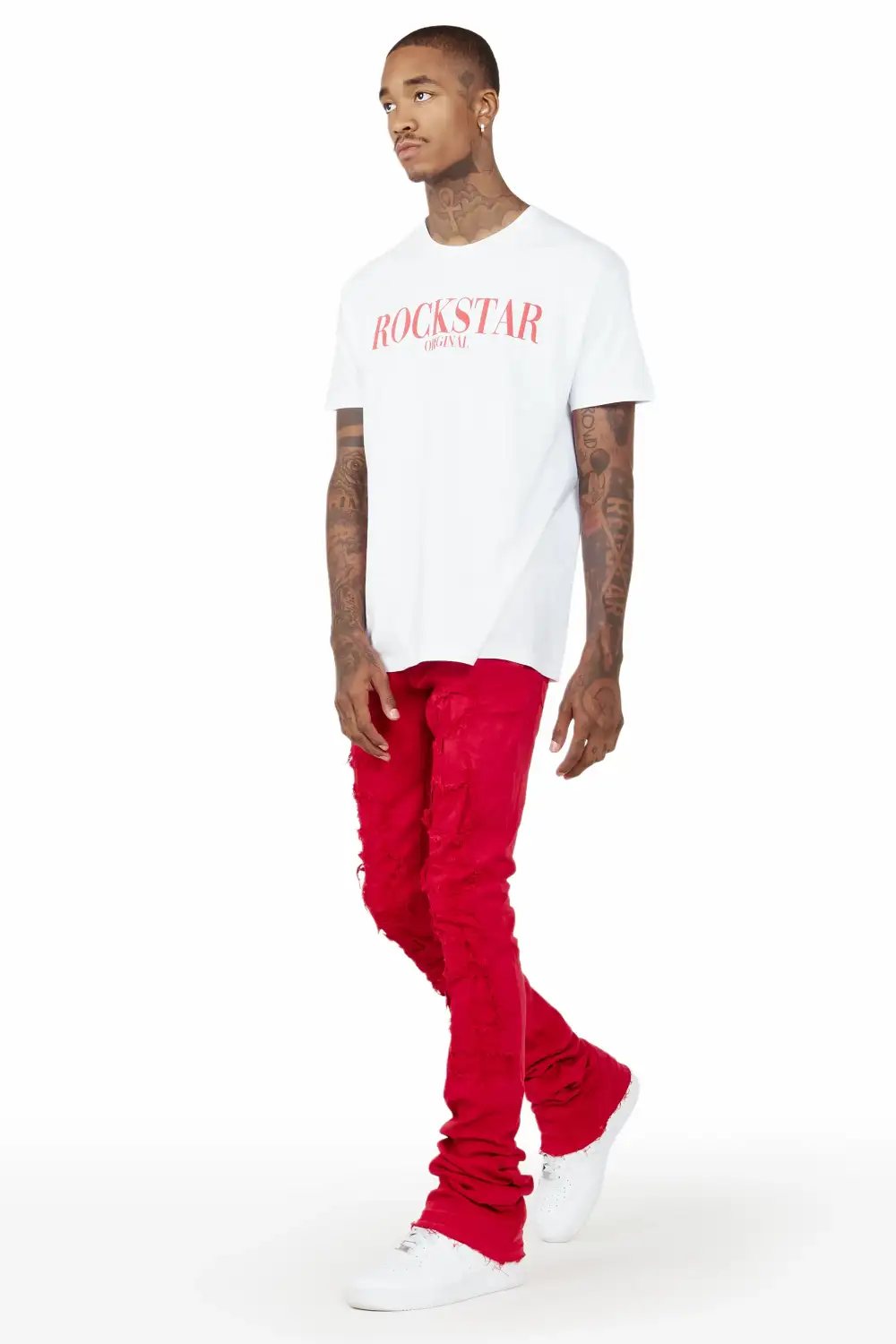 Badal Red Super Stacked Flare Jean