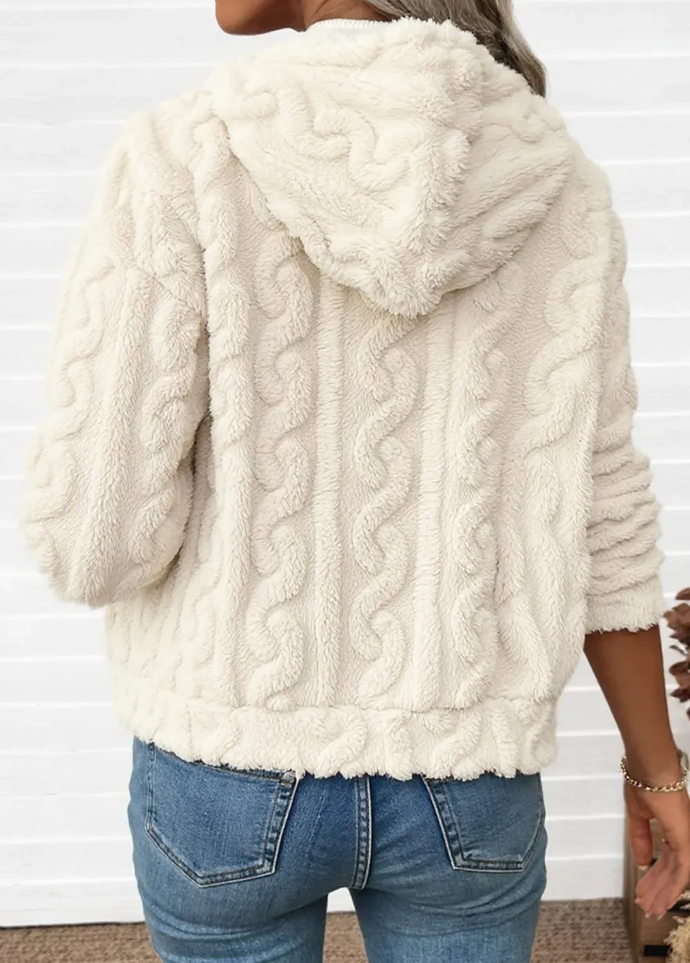 Beige Tummy Coverage Long Sleeve Hooded Coat